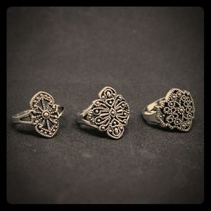 30s Style Scrollwork Silver Fashion Ring Set 8 (k)